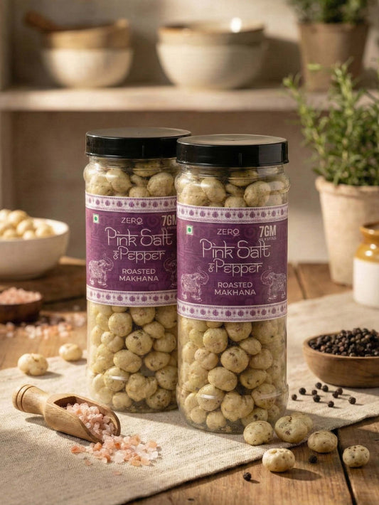 Pink Salt & Cracked Pepper Makhana 1+1 combo pack - Ghee-Roasted Gourmet Fox Nuts
